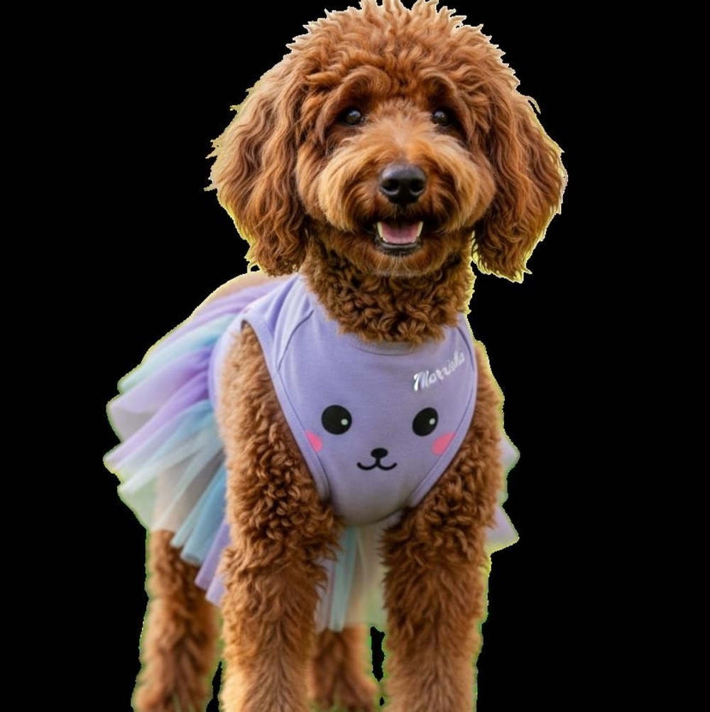 Cute Purple Animal Face Dress with Tulle Skirt For Dogs, Size Small